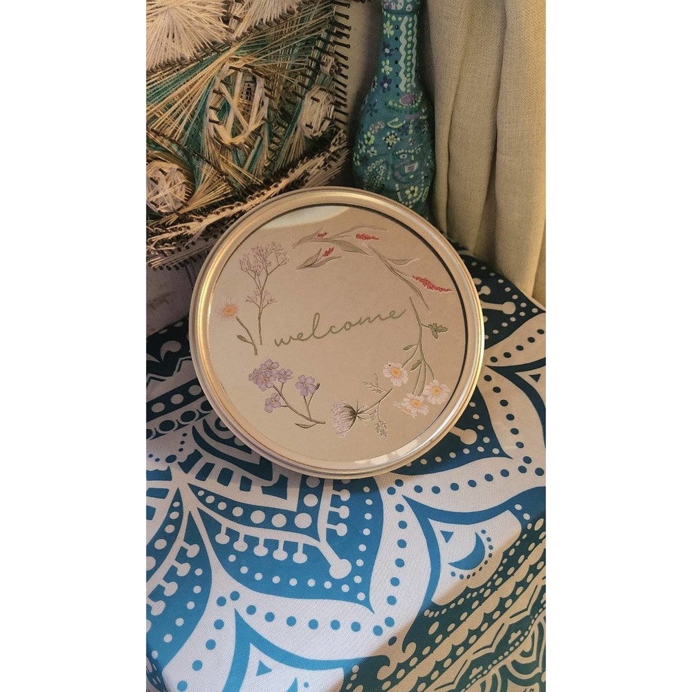 New Place and time welcome mirror small circle with flowers boho farmhouse decor
